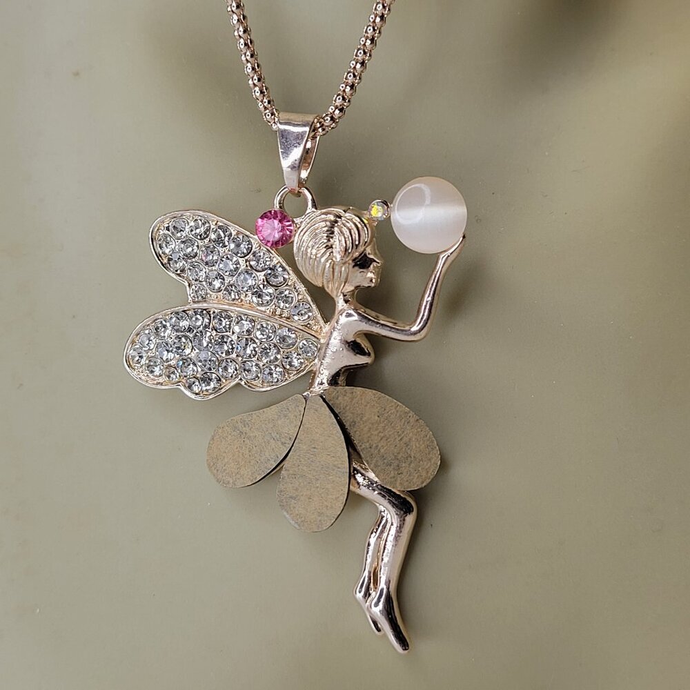 Fairy With Crystal Wings Pendant Necklace